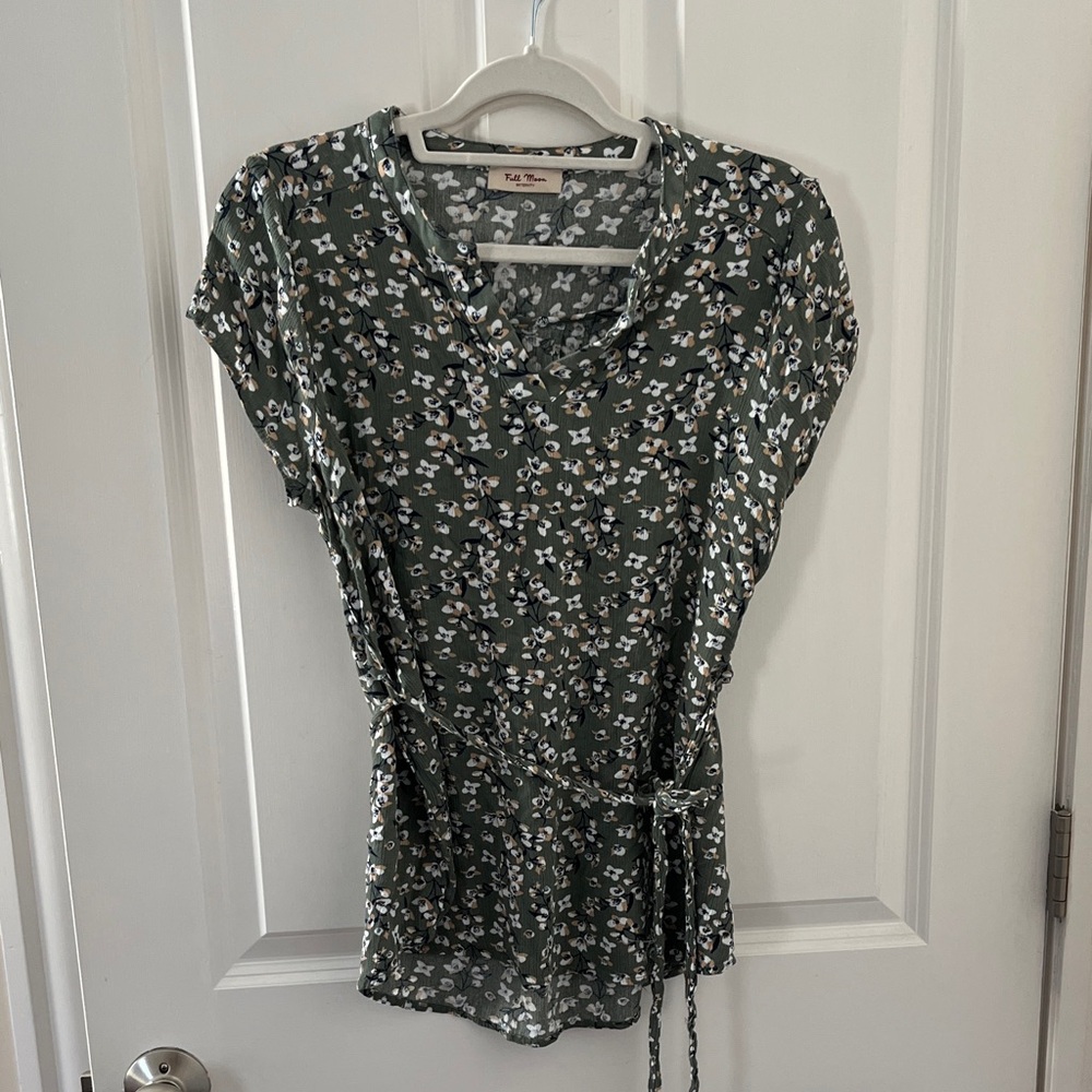Elegant Floral Green Blouse by Full Moon Maternity